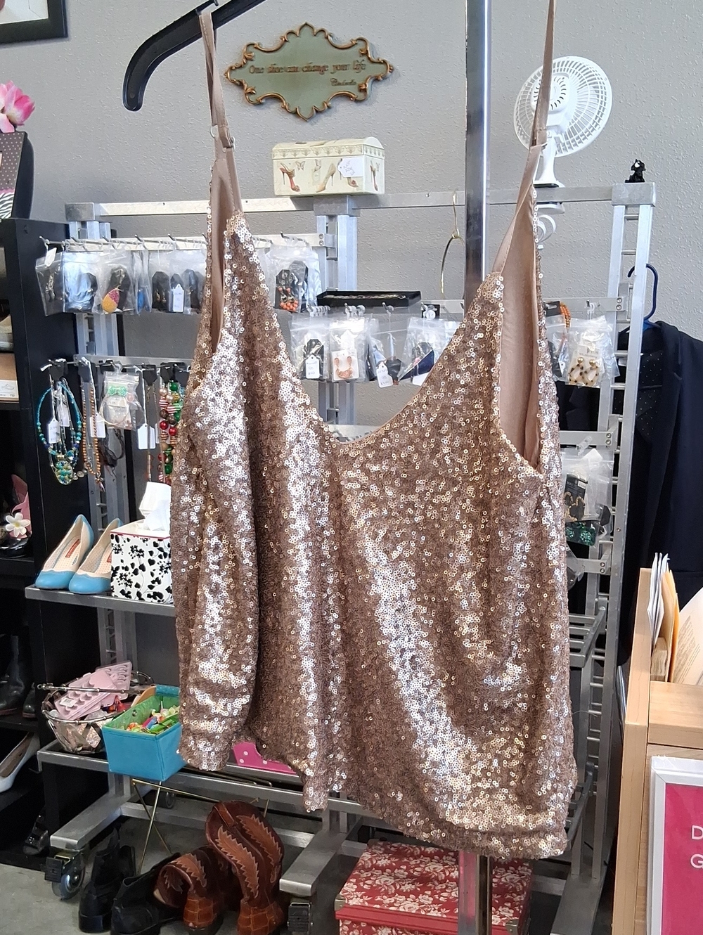 Tobi Rose Gold Sequin Cami Tank Top